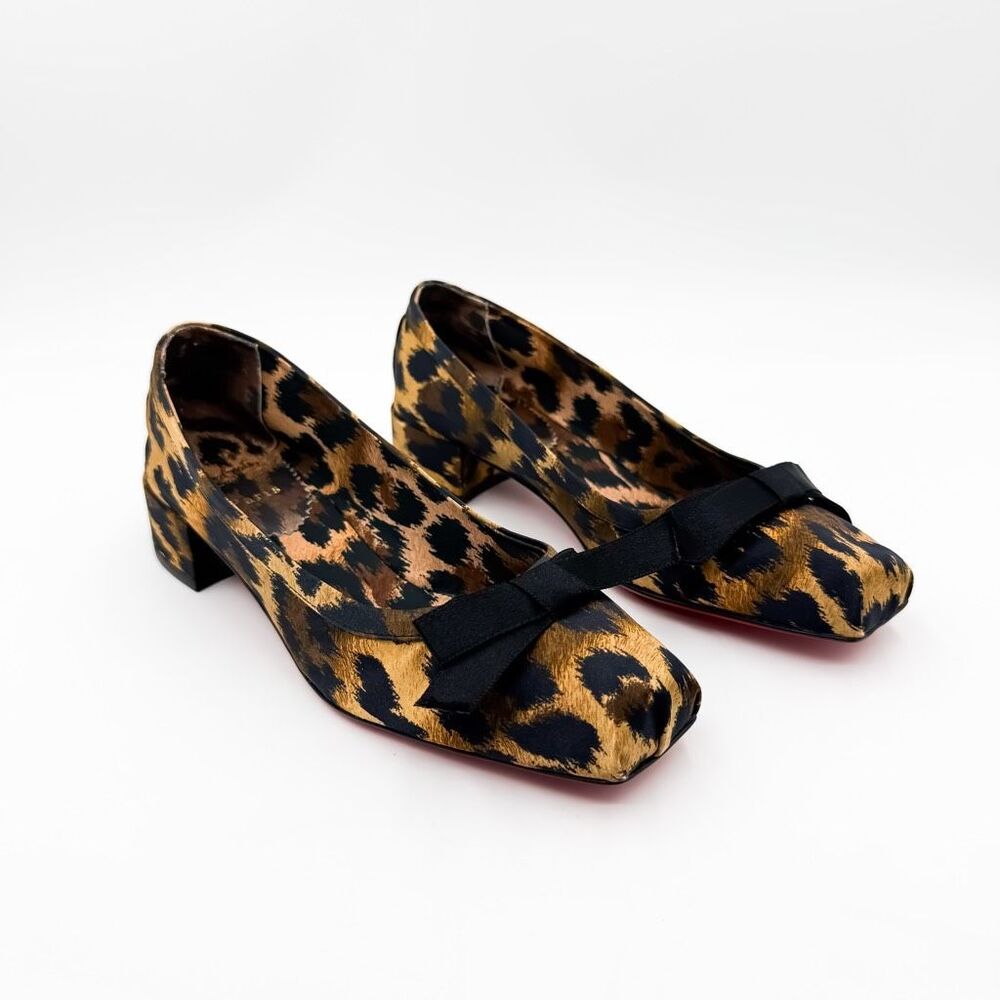 Christian Louboutin Mamaflirt 30 Satin Leopard Bow Ballet Flats EU 37.5 US 7.5 - Picture 3 of 12